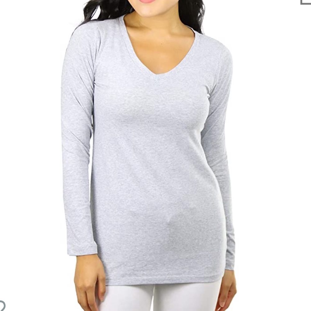 White Long Sleeve V-Neck Tee Shirt Top - Picture 2 of 2